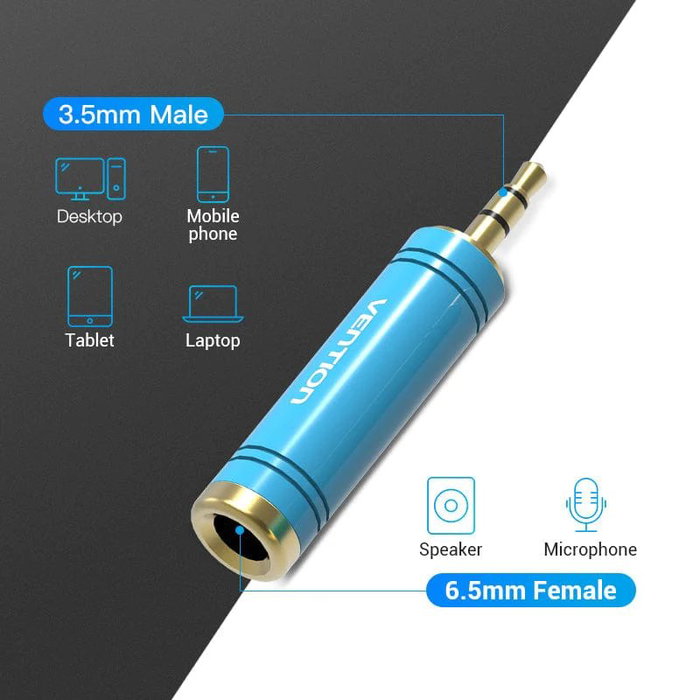 Vention Adaptador de audio Jack 3,5 mm macho a Jack 6,5 mm hembra Azul VAB-S04-L Vention Adaptador de audio Jack 3,5 mm macho a Jack 6,5 mm hembra Azul VAB-S04-L